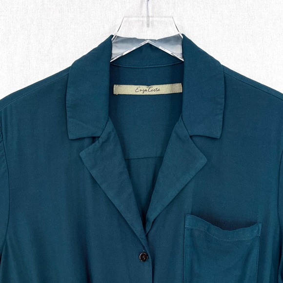 ENZA COSTA Shirt Womens Medium Teal Short Sleeve Tie Front Button Up Cropped NEW - Picture 5 of 15